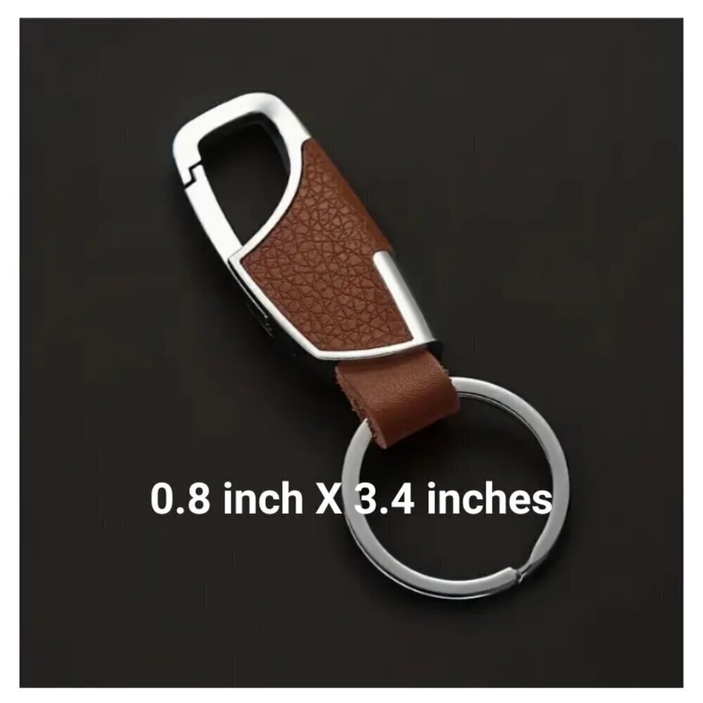 Carabiner Keychain PU Leather Pebble Brown & Silver Metal Finish NWT